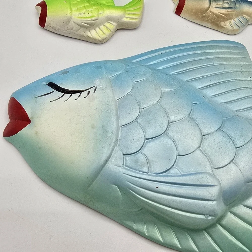 Vintage 1960s Miller Studio Set of 3 Fish Chalkware Wall Art‎ Plaques Decor READ